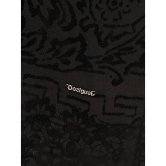 Desigual Black Tunic Dress With Textured Velvet Floral Pattern & 3/4 Sleeves Wom - Picture 4 of 13